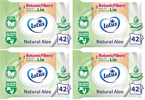 Lotus Papier Toilette Humide Natural Aloe - Sans colorant, ni parfum - Fibres FSC 100% d’origine naturelle - 42 unités (Lot de 4)