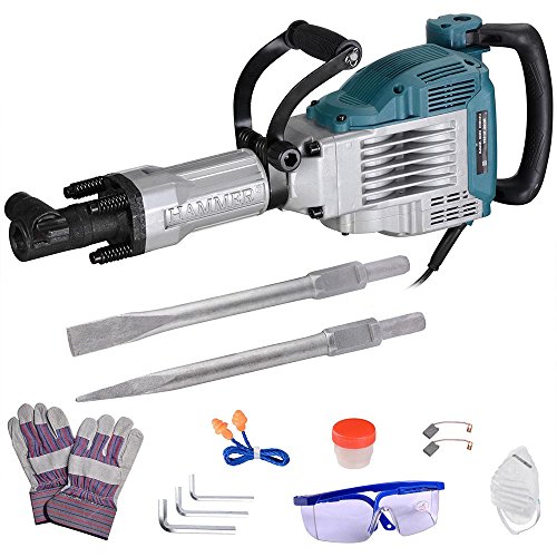 Yescom 3600W 1800BPM Electric Demolition Jack Hammer Concrete Breaker with Rolling Case 2 Chisels Gloves Goggle