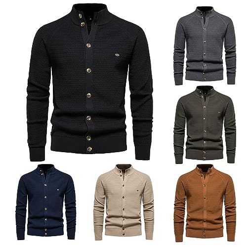Men's Cardigan Sweater Casual Long Sleeve Stand Collar Slim Fit Cardigan Button Down Fashion Solid Knitted Sweaters2