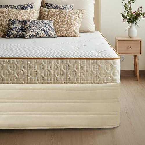 Image of Queen Bed Skirt 14 inch Drop,Blended Quilted Bedframe Cover,Box Spring Cover,wrap Around Bed Skirt,Fade Resistant Dust Ruffle(Light Khaki, Queen)