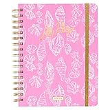 【リリー・ピューリッツァー】 手帳 大判 2025年8月~2026年12月 マンスリー アジェンダ&カレンダー シール ポケット スパイラル綴じ (ルソーピンク シェルがかわいい)