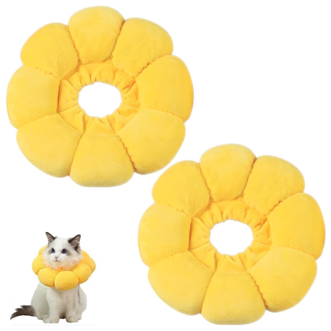 2PCS Cat Recovery Collar, Soft Elizabethan, Cone Collar, Adjustable Cute Sunflower Design, Suitable for Pet Medical for Quicker Healing Post-Surgery, Pet Recovery Collar for Cats, Dogs & Rabbits (M)