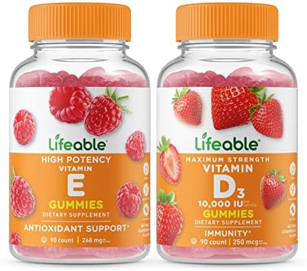Lifeable Vitamin E + Vitamin D 10000 IU, Gummies Bundle - Great Tasting, Vitamin Supplement, Gluten Free, GMO Free, Chewable Gummy
