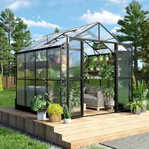 HOWE 8x8x7.5 FT Polycarbonate Greenhouse Double Swing Doors 2 Vents 5.2FT Added Wall Height, Walk-in Large Aluminum Greenhouse Winter Sunroom Greenhouse for Outdoors, Black HOWE 8x8x75 FT Polycarbonate Greenhouse Double Swing Doors 2 Vents 52FT Added Wall Height Walk in Large Aluminum Greenhouse Winter Sunroom Greenhouse for Outdoors Black