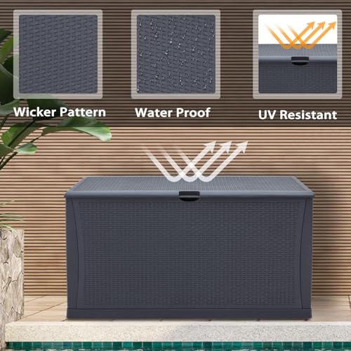 CrownLand 120 Gallon Outdoor Storage Deck Box Resin Container Weatherproof Box Patio Garden Furniture Storage Boxes,Grey,Gray