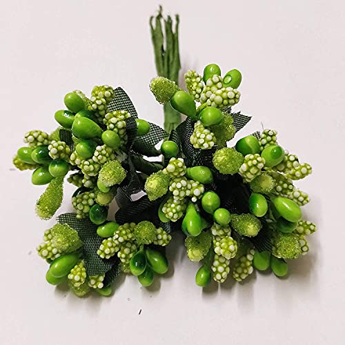 Image of Prokart Premium Pollen Flowers for Hair Accessories, Tiara Making, Jewelry Making and Dress Decoration | 12 Bunch of 2 Pollen Each | (Pack of 24pc) (Green)