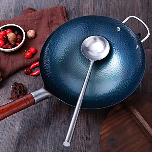 Wok tradicional chino de hierro fundido con mango de madera miniatura 2