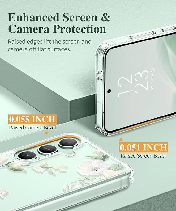 Image of Elzzi Clear Transparent Flower Cover For Samsung S25 Ultra 5g Case Shockproof Case Floral Design Camera Protection Shockproof PC+TPU Transparent Flower Cover For Girls & Women (Green)