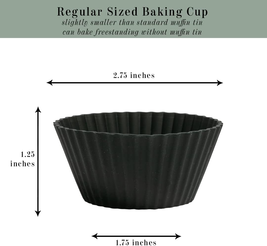 The Silicone Kitchen Reusable Silicone Baking Cups, Non-Toxic, BPA Free, Dishwasher Safe, Regular, Matte Black, 12 Pack