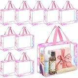 Sweetude 10 Pcs Large Clear Toiletry Bag Large Capacity Travel Iridescent Makeup Bag PVC Clear Plastic Tote Punch Cosmetic Clothes Organizer for Women Men(Pink)
