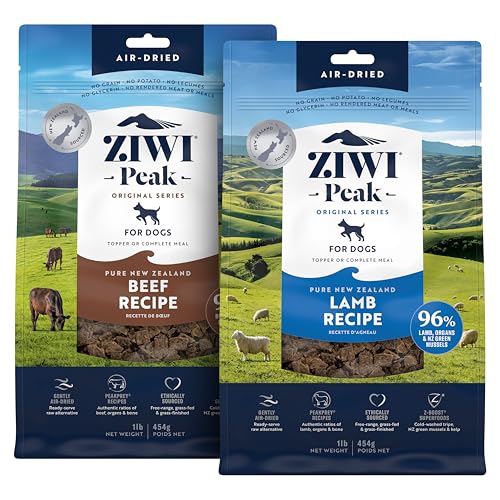 Bundle of ZIWI Peak Air-Dried Dog Food – Lamb (16oz) + Air-Dried Dog Food – Beef (16oz) - All Natural, High Protein, Grain Free, Limited Ingredient w/Superfoods