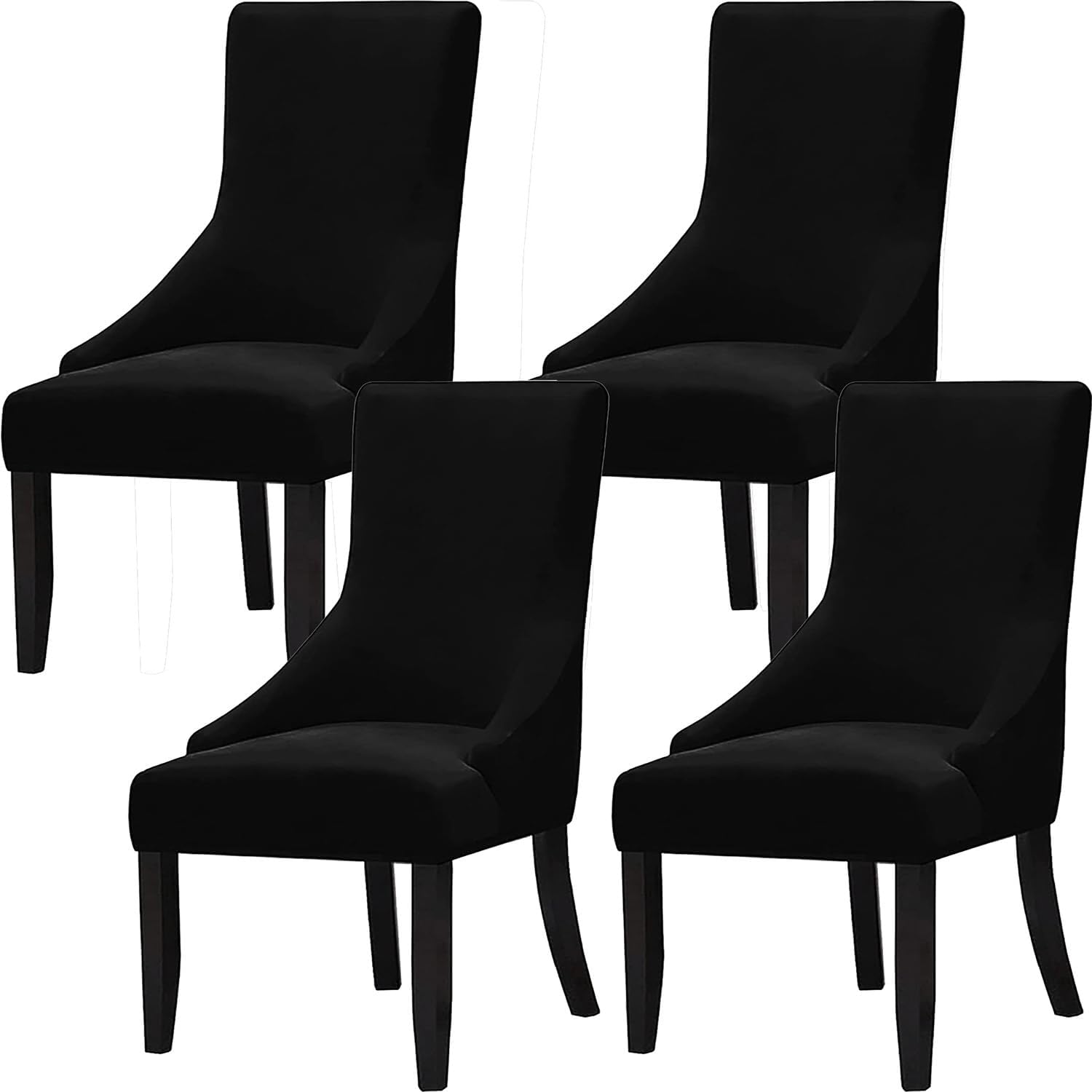 Stretch Velvet Wingback Side Chair Covers, Soft Upholstered Wing Chair Slipcovers for Dining Room, Removable Washable Accent Chair Protectors for Living Room, Banquet(Black,3 Items)