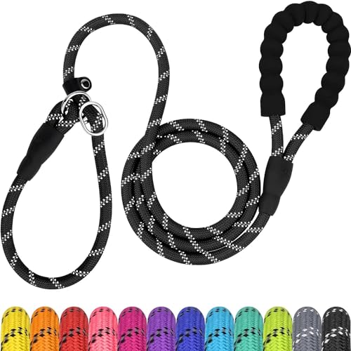 TagME Retrieverleine mit Zugstopp,Reflektierende Seilleine 185 cm Moxonleine,Weicher gepolsterter Griff,8mm für Kleine Hunde,Schwarz