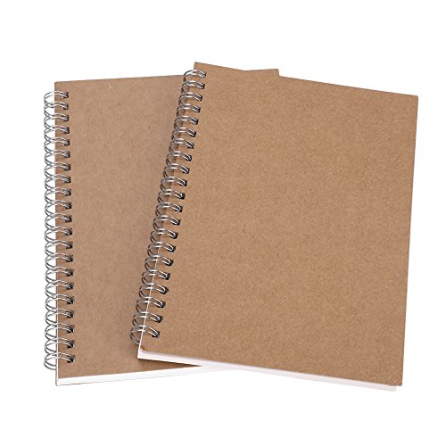 Lot de 2 Carnet de Note avec Reliure Double Spirale en Papier Kraft Carnet à Dessin Agenda Scolaire Journal Notebook 96Pages Planifier Couverture Rigide pour Bureau Ecole Etudiants Professeurs
