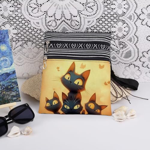 Funny Cats Print Crossbody Bag Adjustable Unisex Shoulder Bag with Zipper Birthday Gift for Cat Lovers Outdoor Travel Adults Messenger Bags3
