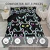 Axolotl Kids Bedding Cartoon Cat Comforter Set Twin Size,Gradient Line Cute Cat Bedding Set for Teens Boys Girls Adults Room Decor,Kids Comforter Set All Season,1 Comforter 2 Pillow Cases,Black #2
