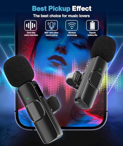 Image of K9 Dual Wireless Lavalier Microphone 2-in-1 for iPhone & Android Type-C | Noise Cancelling Clip-On Mini Mic | Plug & Play Wireless Collar Mic for YouTube, Vlogging, Zoom
