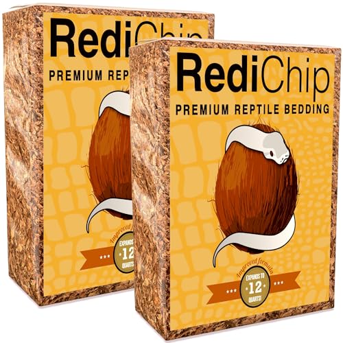 RediChip Reptile Bedding Loose Medium Coconut Chip Substrate 12 Quart Coco Husk Mulch for Snake and Gecko Habitat, Ball Python Terrarium, Lizard and Turtle Tanks, Tortoise Enclosure (2 Pk)