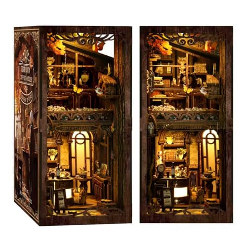 NEXTIPS Book Nook Serenity Coffee House 3D Wooden DIY Miniature Kit with LED Lighting - Vintage...