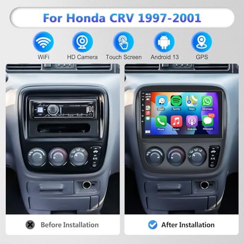 Image of 2+64G for Honda CRV 1997-2001 Android Car Stereo Radio with Wireless Carplay Android Auto, 9 inch HD Touch Screen in Dash GPS Head Unit Support WiFi Navigaion HiFi Audio SWC FM+Backup Camera (Manual A /C)