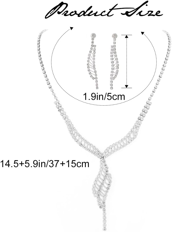 TWINKLEDE Wedding Rhinestone Necklace and Earrings Silver Bridal Jewelry Sets for Women - Image 3