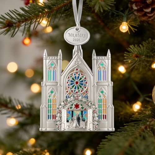 FaCraft Wedding Gifts for Couples 2026 - Mr and Mrs Gifts - Bridal Shower Gift for Bride to Be, Newlyweds Married Gift Ideas Metal Cathedral Just Married Keepsake First Christmas Married Ornament 2026 — view 3