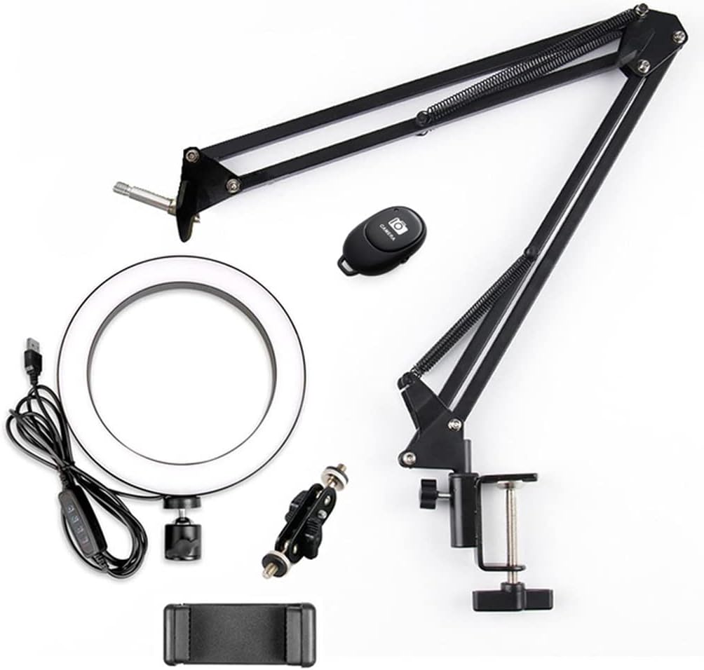 26cm LED Selfie Light with Long Arm Remote Control Ringlight Photography Fill Light for Makeup Video