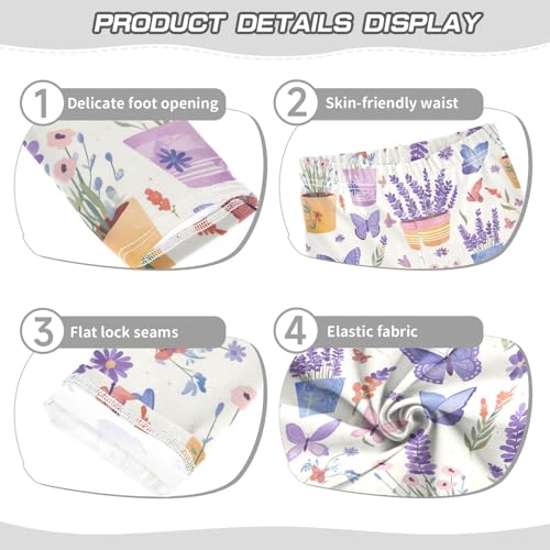 Wusikd Butterflies Lavender Girls' Leggings Toddler Doodles Flower Pots Kids Yoga Pants Dance Active Tights 4T3