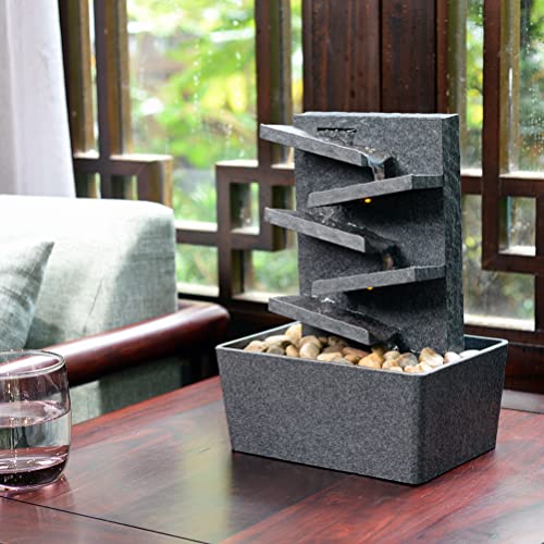 Kalona Indoor Relaxation Tabletop Fountain with Reflective Lighting and River Rocks Meditation Ladder Water Fountain Peaceful Fountains Home/Office Decor(K18036G) - Thumbnail 5