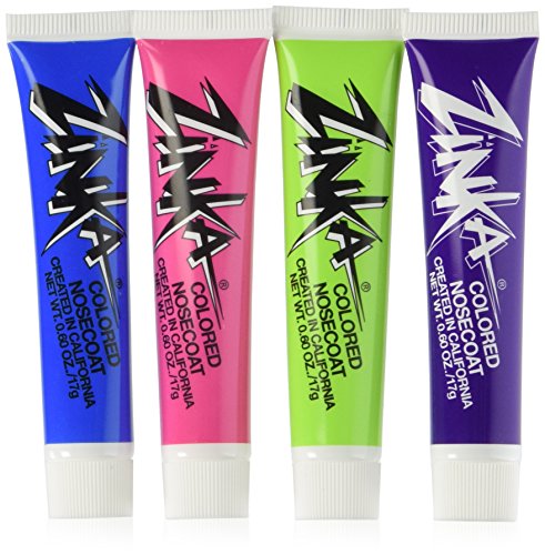 Zinka Colored Sunblock Zinc Waterproof Nosecoat 4 Pack Bundle .6oz Tube - Blue/Pink/Green/Purple