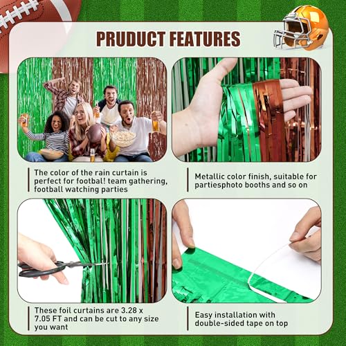 Image of Browm and Green Fringe Curtain Party Streamers 2Pack 3.3 x 8.3 Ft Foil Fringe Backdrop Curtains for Birthday Wedding Bridal Holiday Tinsel Streamers Green Party Decorations Door Streamer