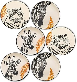 Homeela Set of 6 Porcelain Plates - 21 cm Dinnerware Plate Set - Lightweight Breakfast Plates, Appetizer, Salad, Desert, Fruit, Cake Plates, Christmas Pattern Plate- Star