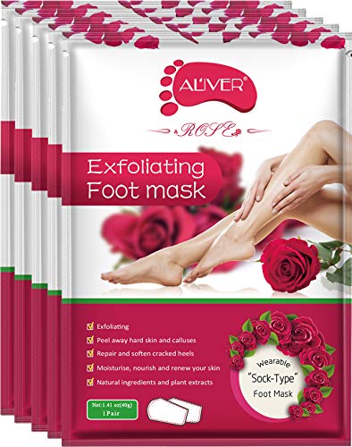 5 件装足膜,去角质足部去角质面膜,去除脚部粗糙皮肤,去除干燥粗糙脚部老茧(粉红色)