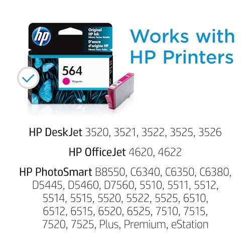 Image of HP 564 Magenta Ink Cartridge | Works with DeskJet 3500; OfficeJet 4620; PhotoSmart B8550, C6300, D5400, D7560, 5510, 5520, 6510, 6520, 7510, 7520, Plus, Premium, eStation | CB319WN