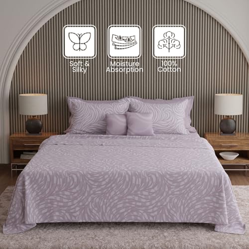 Image of BOUTIQUE LIVING Luxe Loom Weavers Gallore 100% Cotton 600 TC Purple Printed King Bedsheet Set