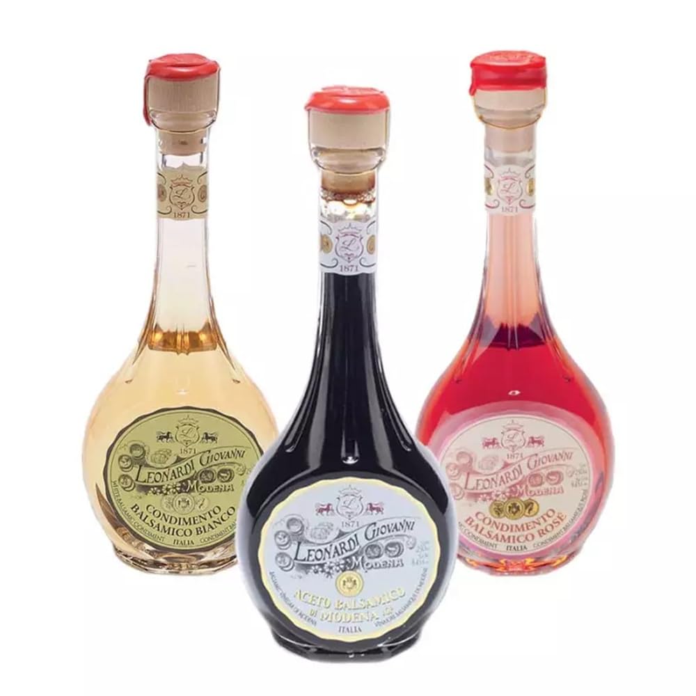Tris Vinaigre Leonardi: balsamique blanc, balsamique de Modène IGP et Rosé 250 ml x 3