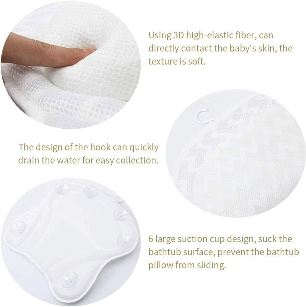 Almohada de SPA Lujo: Ergonómica con Tecnología de Malla de Aire 3D y Ventosas para Soporte Cabeza, Espalda, Hombros y Cuello en Bañera, Jacuzzi y SPA Doméstico