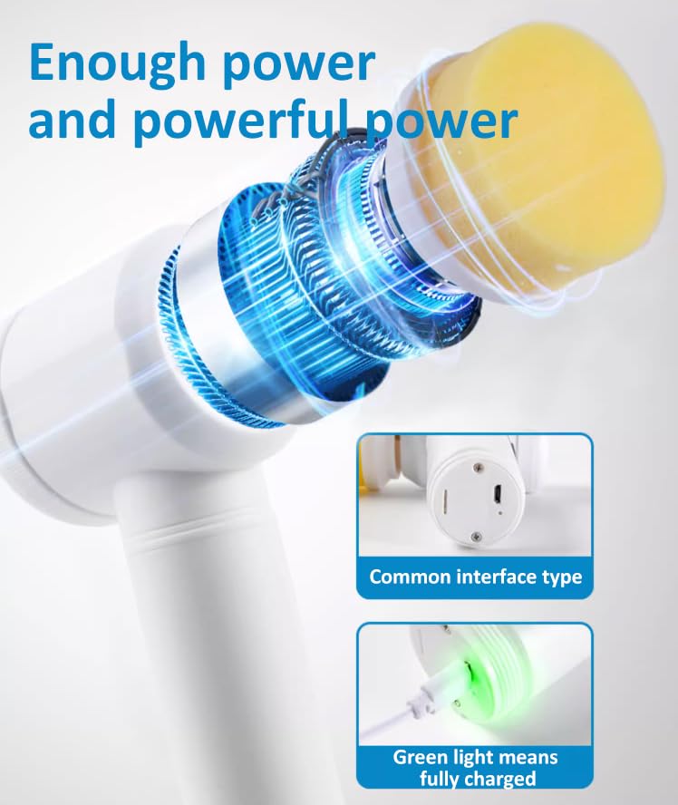 Image of Multifunctional Handheld Cordless Electric Cleaning Brush with 5 Replaceable Brush Heads Handheld Power Shower Scrubber for Bathtub, Floor, Wall, Tile, Toilet, Window, Sink, White