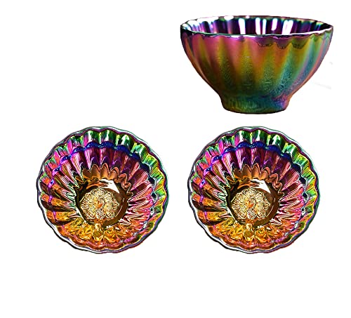 LingXuanGe Gold Lotus peacock tea cups set of 2, Beautiful Colorful Glaze Ceramic Tenmoku Tea Cup Chinese Kungfu Tea Cup (Color : Peacock)