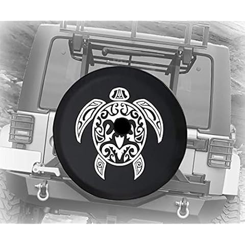 White Tribal Pattern Sea Turtle Marine Animal Sea Life Ocean Creature for Summer Nature Lover JL Spare Tire Cover with Backup Camera Hole Black Size 32 Inch with Grommets Cover