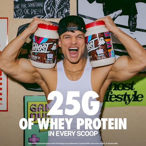 Image of GHOST Whey Protein Powder, Cocoa Puffs Cereal Milk - 2LB, 25G of Protein - Whey Protein Isolate & Concentrate Blend - Post Workout Fitness & Nutrition Shakes, Smoothies & Baking - Soy & Gluten Free