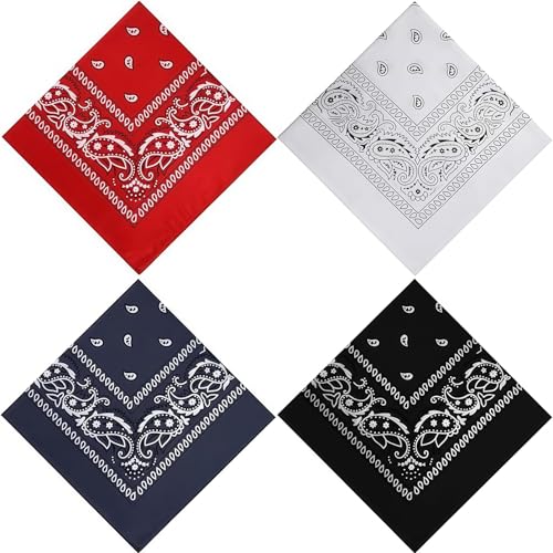 Heyumybit Bandane Paisley,4 Pezzi Bandane da Cowboy,54x54cm Poliestere Fasce Sciarpa,Fazzoletto