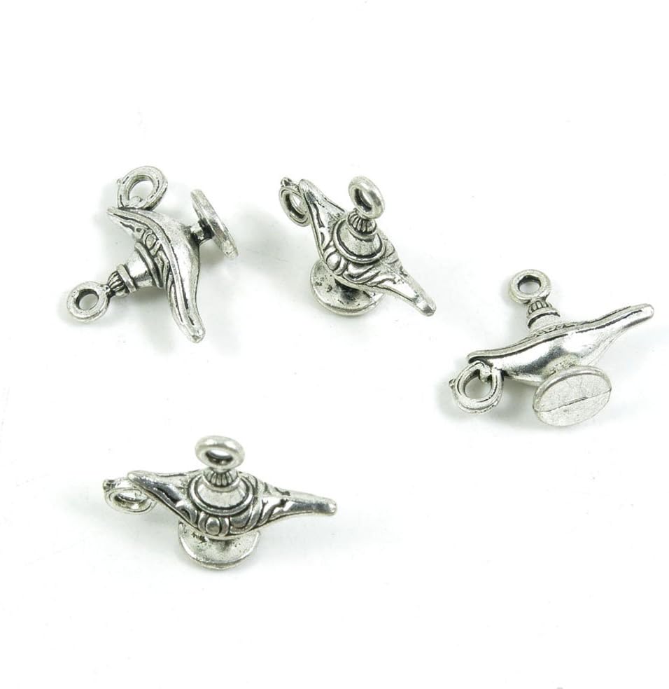 110 Pieces Antique Silver Tone Jewelry Making Charms Pendant Findings Craft Supplies Bulk Lots Arts D8PH6 Aladdin Genie Magic Lamp