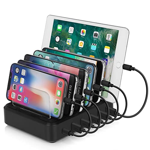 USB Charging Station, Premium 80W 6-Port Desktop Charger Organizer With 45W Power Delivery Port For USB-C Laptops, MacBook Pro/Air, iPad Pro, S10, And 5 USB Ports For iPhone 11/Pro/Max, S9/S8 and More