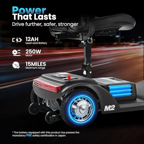 Image of Mobility Scooter for Adults and Seniors M2 Black, 15-20 Miles Long Range Electric Scooter, 260W Motor, 330 LBS Capacity, LED Headlight, Electromagnetic Brake, USB Port, Adjustable Tiller