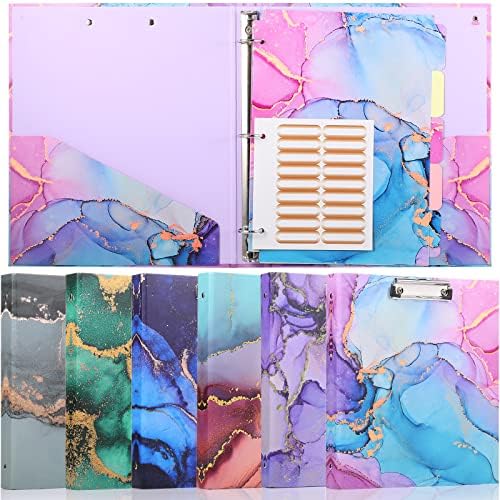 6 Pieces Cute Binder Marble 3 Ring Binder for Letter Size 11" x 8.5" Paper with 30 Tab Dividers and 6 File Folder Labels, 1 Inch Decorative Ring Binder for Office Classroom Supply (Marble Style)