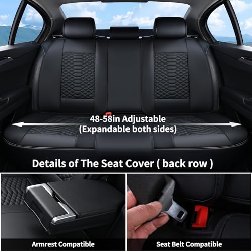 Image of Coverado Leather Seat Covers, Car Seat Covers Full Set, Black Seat Covers for Cars, Car Seat Protector Waterproof, Car Seat Covers Front Seats and Back Universal Fit for Most Cars