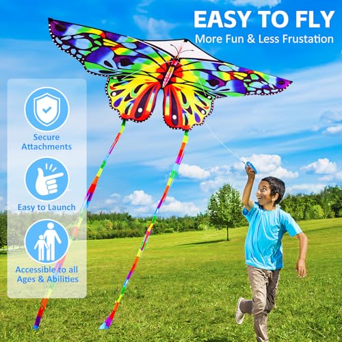 MGparty Butterfly Kite for Kids & Adults, Extremely Easy to Fly Kites, 55\" x 28\" Large Kite with 328 ft Kite String for Outdoor Games and Activities - Thumbnail 3