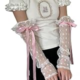 kwoifioy Guantes florales de encaje con mangas de cinta, protector de brazo anti-UV, guantes decorativos de moda de verano con protección solar