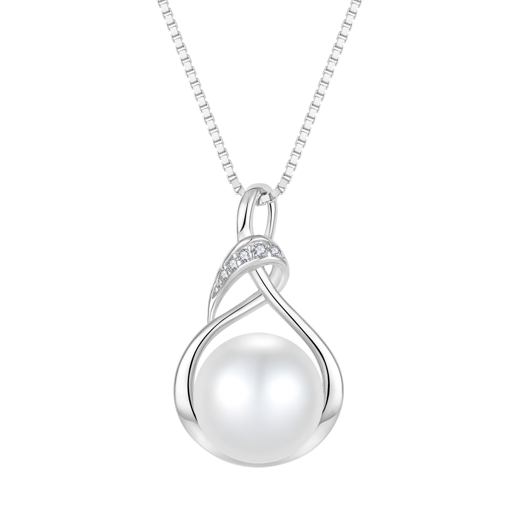 Perlenkette Damen Sterling Silber 925 Zirkonia Halskette mit Perle Anhänger Schmuck Geschenk für Frauen Mutter Freundin